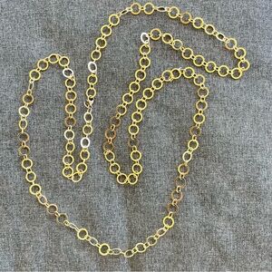 Vintage Subtly Hammered Round Link Gold Tone Circle Chain Necklace 50 In